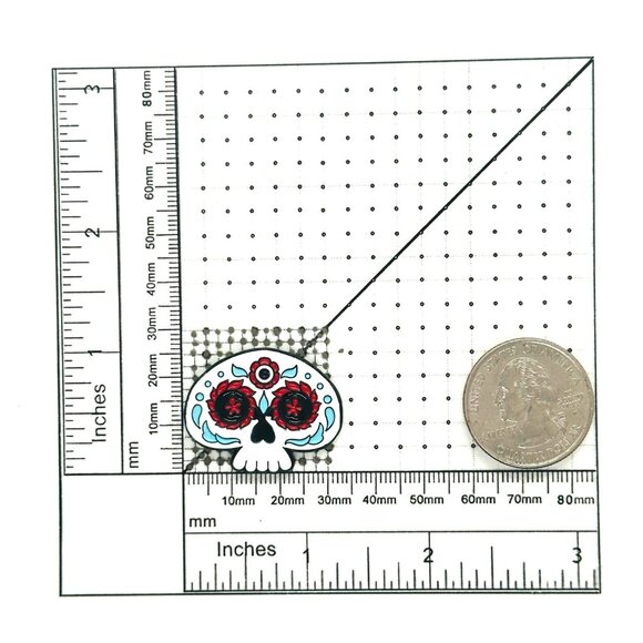 ⭐Sugar Skull Enamel Pin Calavera Broch Day Of The Dead Theme Red & White Flowers - Picture 5 of 5